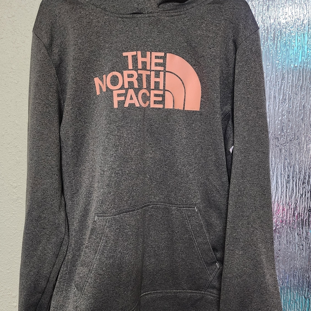 The North Face Gray Hoodie with Pink Logo